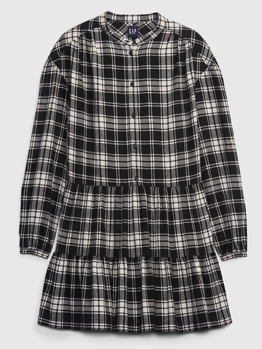 GAP Black & White Plaid Tiered Button-Front Dress